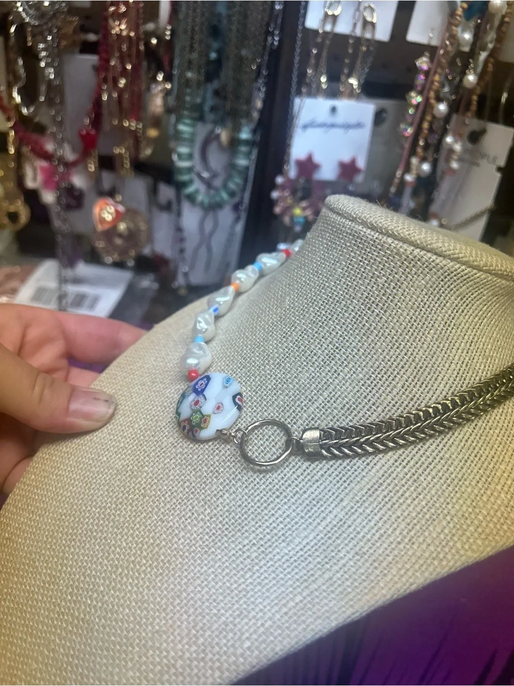 NWOT Free People Pearl & Ceramic Bead Split Chain Necklace